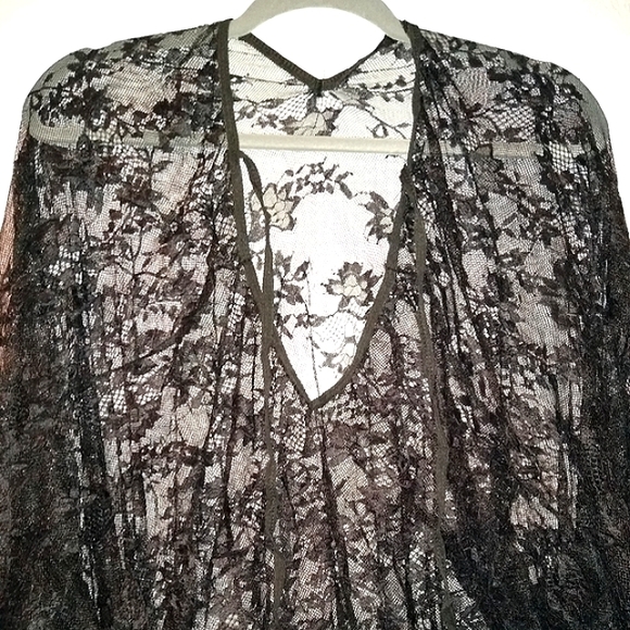 Sheer Sexy Black Lace Caftan Long Maxi Coverup Lingerie Dress Gothic Gown Kaftan - Picture 10 of 16